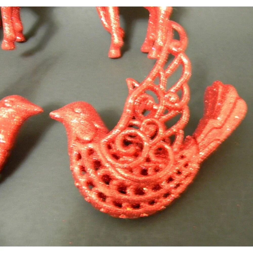 Lot of Shatterproof Christmas Ornaments Round Velvet Glitter Birds Deer